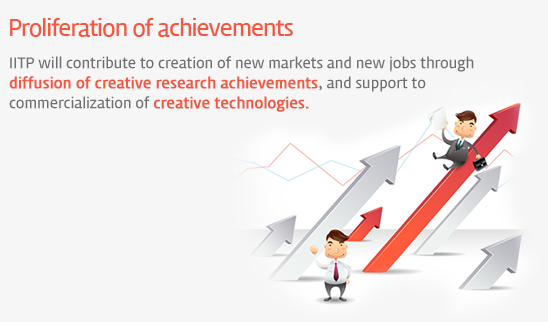 Proliferation of achievements - IITP will contribute to creation of new markets and new jobs through diffusion of creative research achievements, and support to commercialization of creative technologies.
